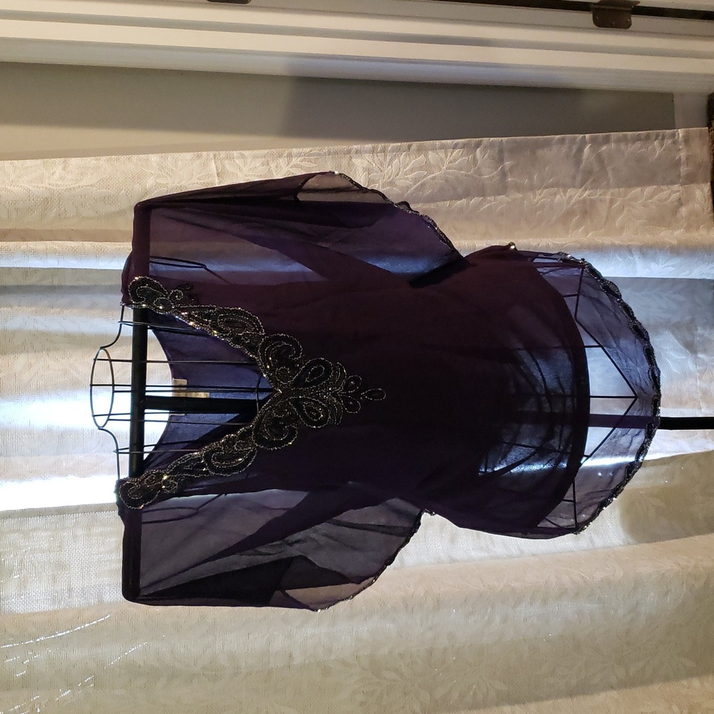 Elegant Purple Women's Top with Embellished Neckline